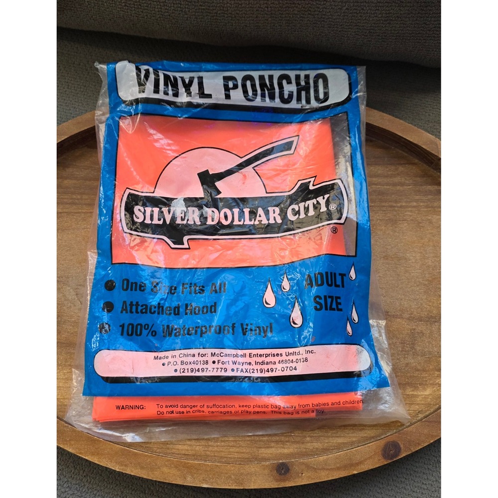 Vintage Silver Dollar City Vinyl Poncho Neon Orange Adult One Size Waterproof